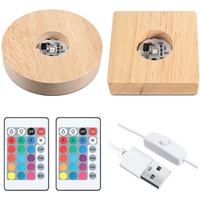 Base de Madera Sólida Cuadrada o Redonda para Lámpara LED, Base Luminosa para Luz Nocturna de Cristal DIY, USB 1.5M con Control Remoto