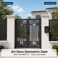 Puerta de Entrada de Aluminio con Diseño Geométrico, Estilo Art Deco, Tamaño Personalizado, Recubrimiento en Polvo Antioxidante, para Villa