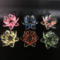 Vente en gros de bougeoirs en cristal de verre en forme de lotus, transparents, bleus, verts, jaunes, roses, violets, rouges, arc-en-ciel, 80 mm