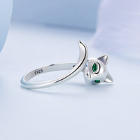 Bague ouverte de renard réglable en argent sterling 925 avec queue de zircon vert bijoux de mode simples pour femmes BSR313