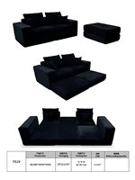 Modernes Schwarzes Cord-Modulsofa mit Doppel-Chaiselongue, Tiefen Sitzen, Breiten Armlehnen und Kissen für das Wohnzimmer
