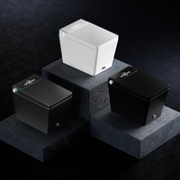 Cuvette de toilette carrée en céramique mate sans rebord, à double chasse intelligente, à poser au sol, avec télécommande, capteur au pied, chasse cyclonique S-Trap