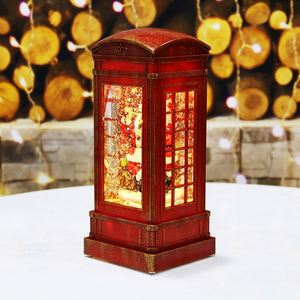 New Christmas Decoration Supplies Santa Red Telephone Booth Lantern Glitter Water Spinning for Christmas Ornaments <b>Lights</b> - Product Image 3