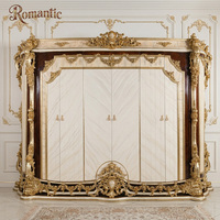Ensemble de chambre à coucher de luxe de style européen classique néoclassique, lit et commode en acajou doré sculpté à la main en Turquie, personnalisable