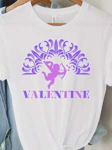 T-Shirt Unisex di San Valentino con Motivo Cupido, Design Bianco e Viola, Morbida e Traspirante, Collo Tondo, Manica Corta, Abbigliamento Casual per San Valentino - Product Image 3