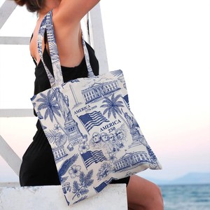 Sac <span class=keywords><strong>de</strong></span> la Fête <span class=keywords><strong>de</strong></span> l'Indépendance en <span class=keywords><strong>toile</strong></span> bleue et blanche avec imprimé d'enseignes et drapeaux américains, sac fourre-tout patriotique pour le 250e anniversaire des États-Unis - Product Image 5