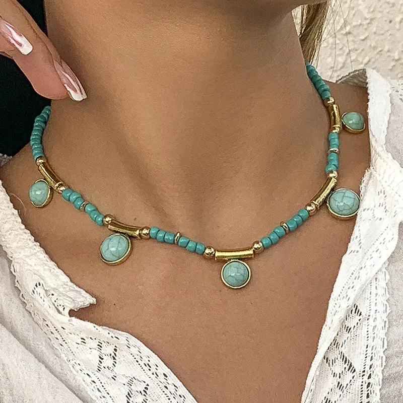 PJ-C487 Amazing women jewelry wholesale cheap price low MOQ turquoise necklace beaded pendant necklace