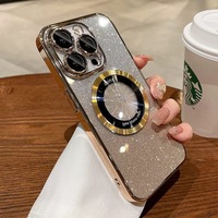 Coque à paillettes dégradées pour iPhone 15 14 11 12 Pro Max avec adsorption magnétique Coque souple électroplaquée Apple 13 Plus Coque de téléphone