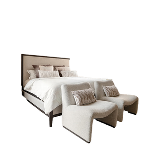 Lit superposé moderne convertible en bois massif avec panneau en contreplaqué en tissu Francoise de qualité supérieure, lit extensible en hauteur pour chambre à coucher double - Product Image 4
