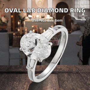 Bague à trois pierres en diamant de laboratoire ovale 0,5 ct 1 ct couleur D clarté VS1 en or 9 carats pour femme, cadeau personnalisé FineStone - Product Image 2