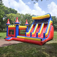 Château gonflable commercial en PVC portable, toboggan aquatique et sec combiné, double piste, pour extérieur, divertissement et fêtes