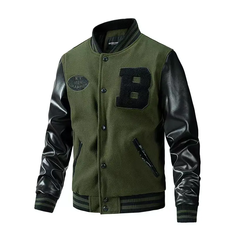 2024 Oem Embroidered Leather Varsity Jackets Custom Logo Wool Body Baseball Coat