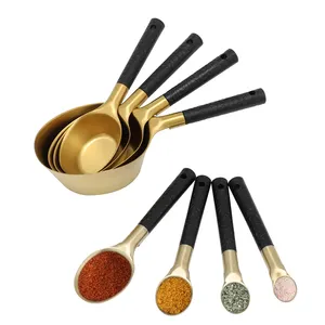 Stainless Steel Gold Copper Measuring Cups And Spoons Set With Plastic Handle Measuring Spoon