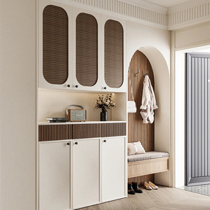 Étagère à chaussures modulaire en bois au design traditionnel et moderne, écologique, avec rangement mural incurvé pour la <span class=keywords><strong>maison</strong></span> et le salon - Product Image 3