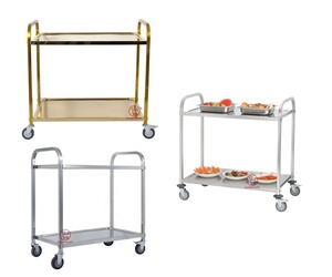 Chariot de salle à manger de cuisine à 2 niveaux en acier inoxydable SS201 pour hôtels restaurants prix de gros d'usine pour servir le transfert de nourriture - Product Image 1