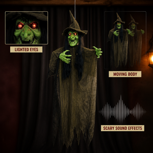 SIPKLR Décoration d'<span class=keywords><strong>Halloween</strong></span> 75'' : Sorcière et Fantôme Animés Suspendus avec Yeux Lumineux et <span class=keywords><strong>Musique</strong></span> <span class=keywords><strong>pour</strong></span> Décoration de Maison Hantée - Product Image 3