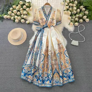 LYLY0723 New 2023 Fashion Stylish Print V Neck A-Line Dress Women's Evening Dresses Clothing Wholesale 12