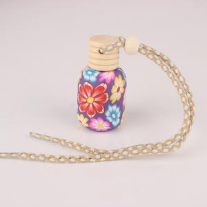 Botella de Perfume Vacía para Coche de 15 ml, Difusor Colgante de Vidrio, Tapa de Madera con Flores Mixtas de Arcilla Suave, Logotipo Personalizado, Aromaterapia Colorida - Product Image 5