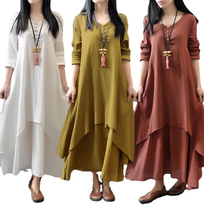 Aliexpress Hot Sale Women's Solid Eco-Friendly Vintage Two-Piece Long  Sleeve Natural Waistline Dress| Alibaba.com