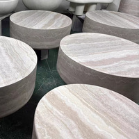 Ensemble de table basse moderne en faux travertin crème, table centrale ronde en résine avec table d'appoint assortie pour le salon