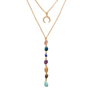 Collier pendentif lune Chakra avec 7 pierres naturelles colorées, design superposé, pour femmes, bijoux cadeau, chaîne en alliage de zinc - Product Image 5