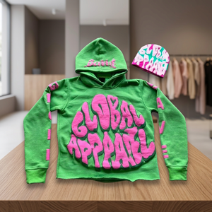 เสื้อฮู้ดดี้สีเขียวพิมพ์ลายพัฟฟ์ทรงโอเวอร์ไซส์ สตรีทแวร์ ยูนิเซ็กส์ ทรงปกติ ผ้าฝ้ายเฟรนช์เทอร์รี่ - Product Image 3