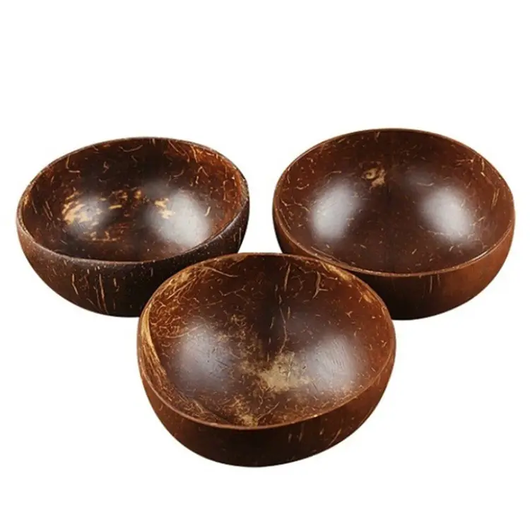 Set di 2 pezzi Gusci di noce di cocco ciotole adatte per alimenti Realizzati a mano Innen & Außen Poliert 100% naturale Mamatura 