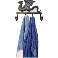 Ensemble de crochets muraux en fonte Dragon Gothique (4 pièces) - Supports robustes pour décoration d'entrée et de bar sur le thème de la fantaisie ou des festivals