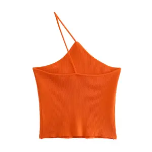 Top cropped camisola curto vintage feminino, blusa camisola cropped alça única alça ombro costas abertas sensual roupas para mulher, verão 2022