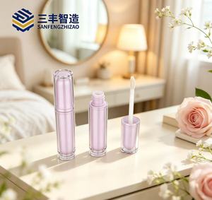 Round Pink <b>Lip</b> Gloss Tube With Clear Outer Tube Customizable <b>Lip</b> Glaze Container ODM Empty Plastic Cosmetic Packaging - Product Image 1