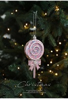 Ornements de Noël roses Kawaii, boules à thème dessert sucré, pendentifs brillants à paillettes pour la décoration de fête de Noël, cadeau