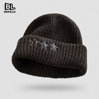 Bonnet en tricot côtelé personnalisé de haute qualité avec logo, bonnet d'hiver luxueux et chaud à revers pour femmes et hommes