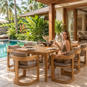 Juego de Comedor Minimalista de Madera de Teca para Jardín, Resistente a la Intemperie, con Mesa, Cojines y Sillas para 4 Personas, para Patio, Terraza o Restaurante - Product Image 2