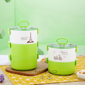 <b>Lunch</b> <b>Box</b> 304 Stainless Steel Cylinder Detachable Washable Insulated Portable With Pot Cartoon Pattern Pink Green Blue - Product Image 2
