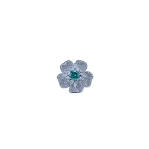 Elegant Style 925 Sterling Silver Ring with Round Paraiba Stone Flower Shape Ring with Platinum Plated Fine Jewelry for Women