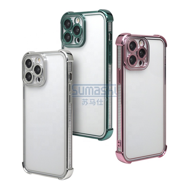 Fashionable Transparent Shockproof Plating Crystal Clear Bumper Four Corners Phone Case