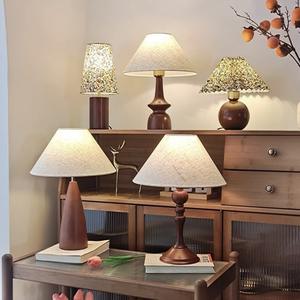 Vintage Style Solid Wood Table Lamp Wabi-Sabi Style New Chinese Retro Dark Color Bookish Quiet Temperament Study Room Lamp - Product Image 4