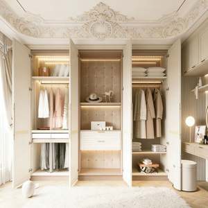 BALOM Luxury European Walk in <b>Wardrobe</b> Glass Door Closet White <b>Wooden</b> Dressing Room Cabinet With Drawer Storage and Vanity - Product Image 6