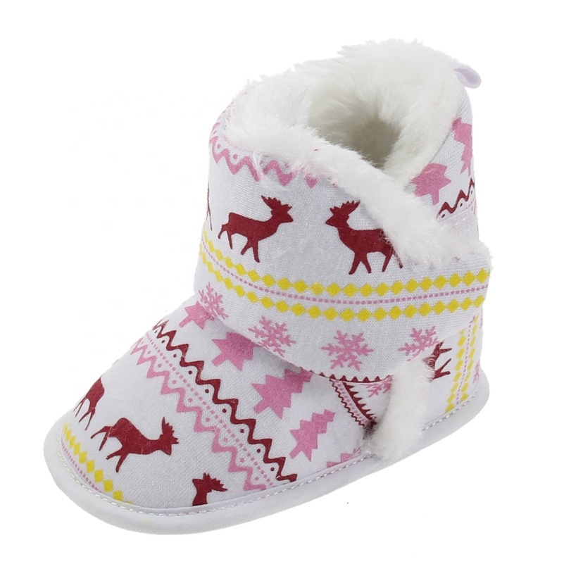 Ботинки детские с мягкой подошвой, рождественские сапоги для малышей с оленем, плоская подошва, Рождественская обувь для мальчиков и девочек