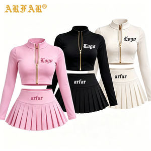 Nuovo Arrivo 2026 Abbigliamento <span class=keywords><strong>Donna</strong></span> Set Due Pezzi Personalizzabile con Logo e Colore, Giacca <span class=keywords><strong>Corta</strong></span> con Cerniera e Minigonna, <span class=keywords><strong>Tuta</strong></span> Sportiva da <span class=keywords><strong>Donna</strong></span> - Product Image 1