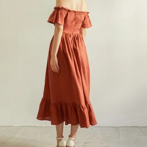 Vestidos Midi de Moda para Mujer, Casuales, de Lino y Algodón, para Verano, con Cintura Natural, Tejidos, con Patrón Sólido y Sexy, OEM - Product Image 3