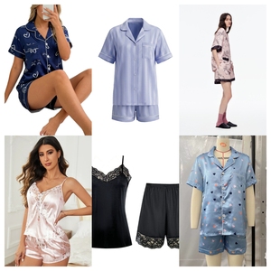 Conjunto de Pijama de Satén para Mujer, Elegante y Suave, de Manga Corta con Botones, Dos Piezas, Ropa de Dormir con Estampado Lindo para Verano - Product Image 2