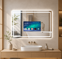 Meja Rias Kamar Mandi Modern HAOCROWN dengan Cermin Terintegrasi Smart TV Layar Sentuh Cermin Kamar Mandi Vintage Khusus untuk Hotel dan Rumah