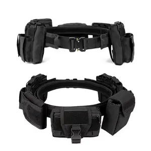 Cinturón táctico negro multifuncional de poliéster 600D con cinturón interno de trabajo de bolsas