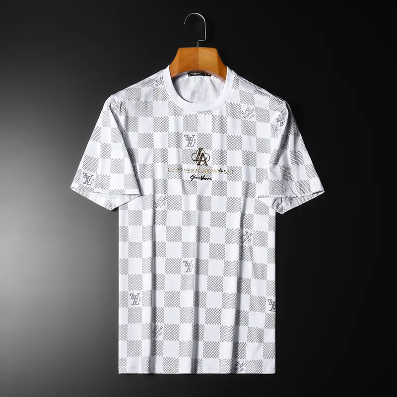 playing Men's white custom trim gold embroidered O-Neck golf T-shirt Casual summer printed short sleeve T-shirt