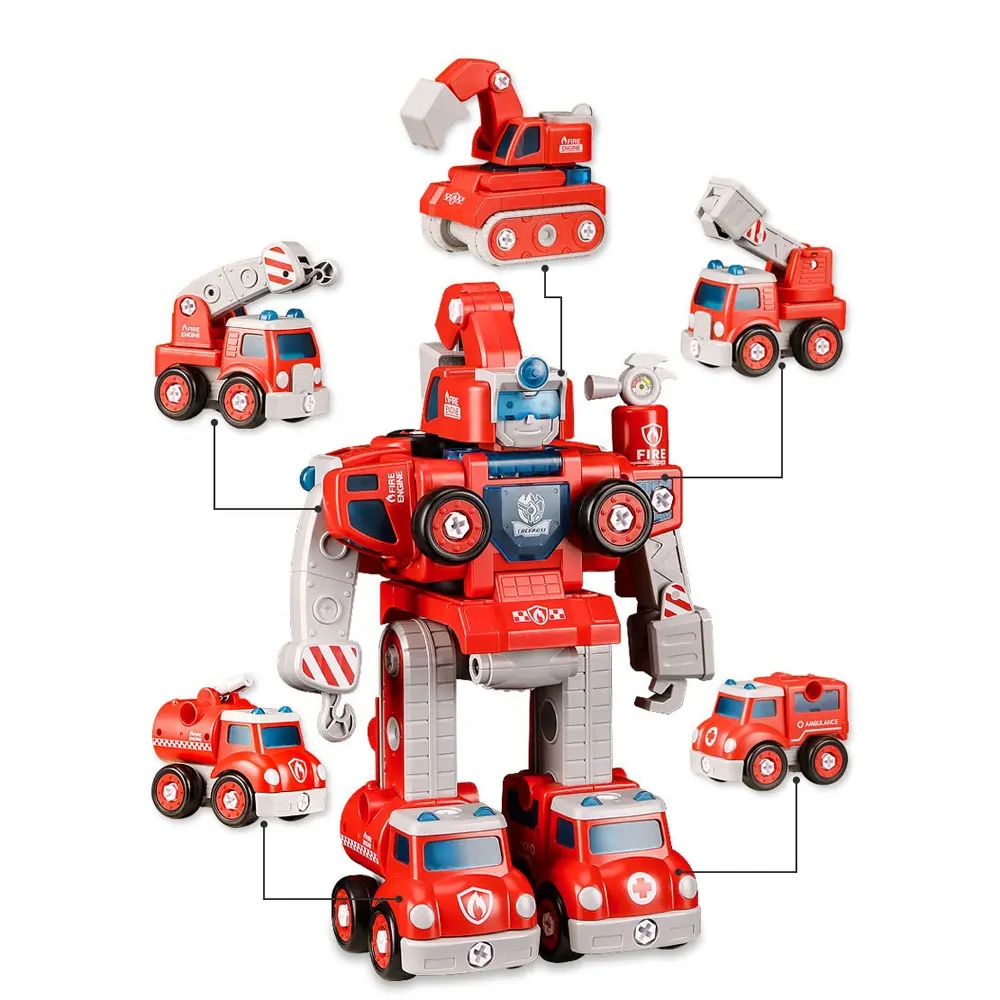 STEM kids building toys 5 in 1 fire rescue truck construction transform car take apart robot toys vehicle for kids