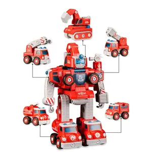 STEM Kinder bauen Spielzeug 5 in 1 Feuerwehr auto Bau verwandeln Auto zerlegen Roboter Spielzeug Fahrzeug für Kinder