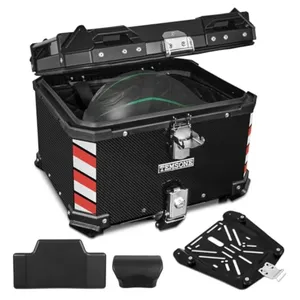 Maleta Superior para Motocicleta Estilo Fibra de Carbono, Aluminio Negro, 45L, Impermeable, con Respaldo, Cojín Trasero, Cierre con Doble Llave, para Casco - Product Image 1