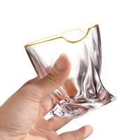 Verres à whisky à double paroi en cristal sans plomb soufflé à la main, ligne dorée |   Ensemble de snifters personnalisés avec logo, étanches et compatibles lave-vaisselle