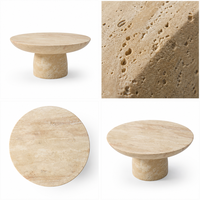 Table basse de salon moderne et minimaliste, luxueuse, en pierre de travertin naturelle, avec piétement en colonne, meubles pour la maison